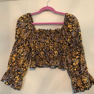 TOPSHOP Smocked Floral Blouse